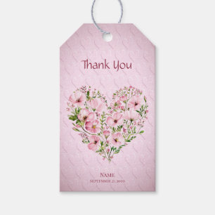 Étiquettes-cadeau Balise Cadeau Floral Coeur rose