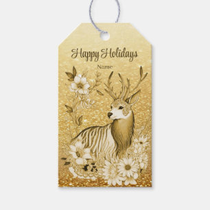 Étiquettes-cadeau Balise cadeau Gold Floral Reindeer