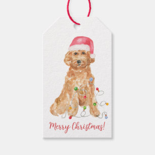 Étiquettes-cadeau Balise cadeau Goldendoodle Père Noël, chien de Noë