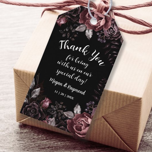 Étiquettes-cadeau Balise cadeau gothique Black Dark Florals Wedding 