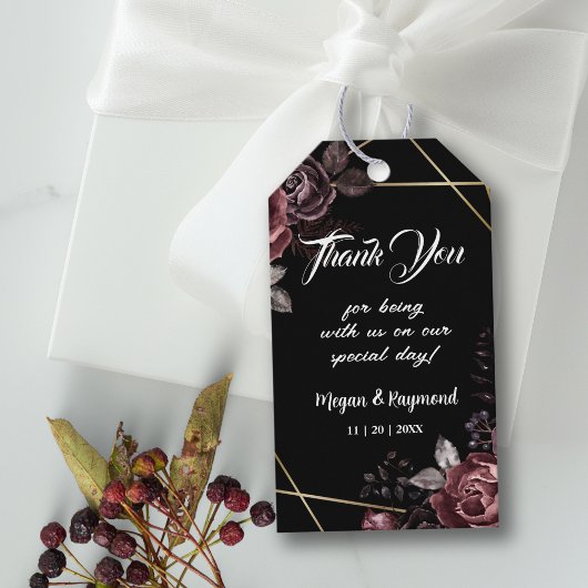 Étiquettes-cadeau Balise cadeau gothique Noir foncé Floral Mariage F