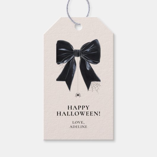 Étiquettes-cadeau Balise cadeau Halloween Black Bow avec Spider Happ (Devant)