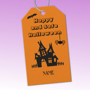 Étiquettes-cadeau Balise cadeau Halloween et Maison hantée orange et