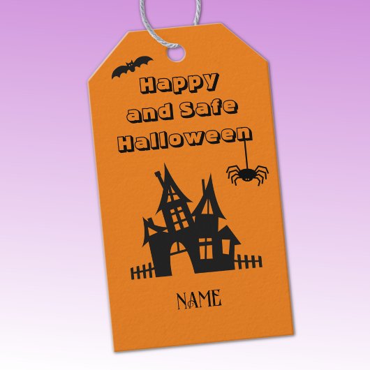 Étiquettes-cadeau Balise cadeau Halloween et Maison hantée orange et
