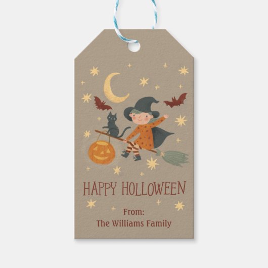 Étiquettes-cadeau Balise cadeau Halloween jolie sorcière (Devant)