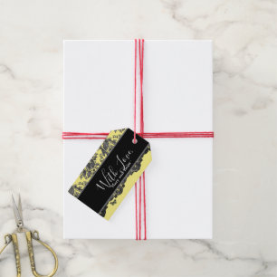 ÉTIQUETTES-CADEAU BALISE CADEAU JAUNE AVEC LACE DE NOM PERSONNALISÉ