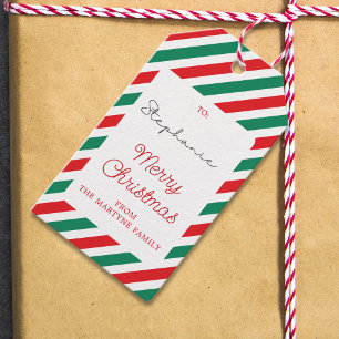 Étiquettes-cadeau Balise cadeau Joyeux Noël Rouge Green Stripes