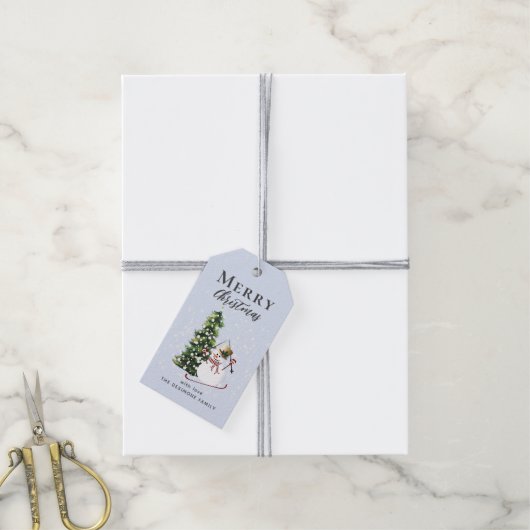 Étiquettes-cadeau Balise cadeau Joyeux Noël Snowman (Avec de la ficelle)