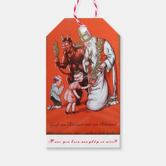 Étiquettes-cadeau Balise cadeau Krampus et St. Nicholas (Devant)