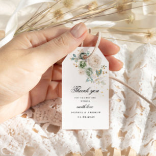 Étiquettes-cadeau Balise Cadeau Mariage Sage Green & White Fleurs