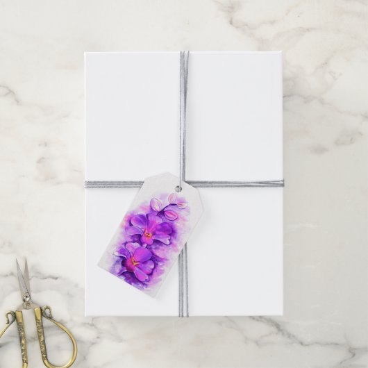 Étiquettes-cadeau Balise cadeau mariage stylisée violet orchidée (Avec de la ficelle)