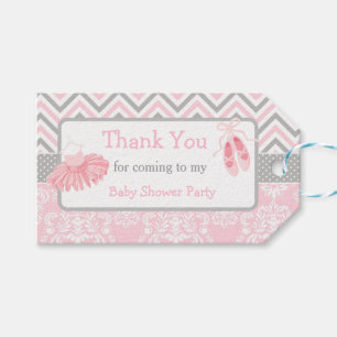 Étiquettes-cadeau Balise cadeau Merci rose et gris Chevron Ballerina