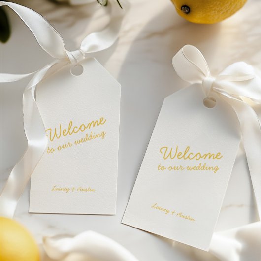 Étiquettes-cadeau Balise cadeau minimaliste Mariage jaune rétro