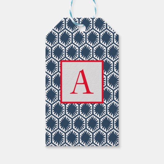 Étiquettes-cadeau Balise cadeau MOTIF BLEU JAPONAIS AVEC INITIAL (Devant)