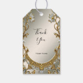 Étiquettes-cadeau Balise cadeau Ornat Blanc Floral Or (Dos)