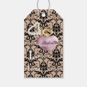 Étiquettes-cadeau Balise cadeau Parfum & Perles Taupe & Black Damask