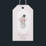 Étiquettes-cadeau Balise cadeau Pink Christmas Snowman<br><div class="desc">Ajoutez une touche gaie à votre emballage de vacances avec cette étiquette cadeau qui comprend un bonhomme de neige aquarelle portant un foulard rose et un chapeau de dessus noir. Contre des rayures pastel douces, ce tag festif est parfait pour les cadeaux de Noël, les fêtes et la décoration saisonnière....</div>