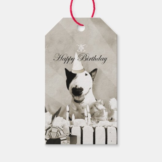 Étiquettes-cadeau Balise cadeau vintage Bull Terrier "Joyeux anniver (Devant)