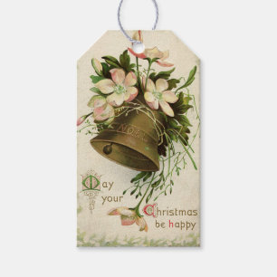 Étiquettes-cadeau Balise cadeau Vintage Christmas Bell (Pink Floral)