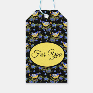 Étiquettes-cadeau Balise cadeau Whimsical Yellow Birds & Blueberries