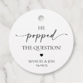 Étiquettes Cadeau Balise Champagne Popped the Question Fiançailles F (Devant)