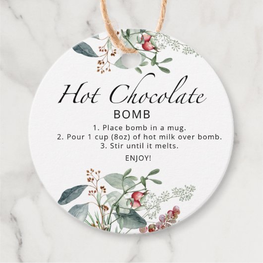 Étiquettes Cadeau Balise chocolat chaud. Bombe à cacao chaude d'hive (Devant)