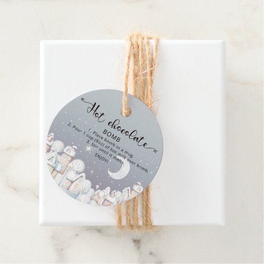Étiquettes Cadeau Balise chocolat chaud. Bombe à cacao chaude d'hive (En situation)