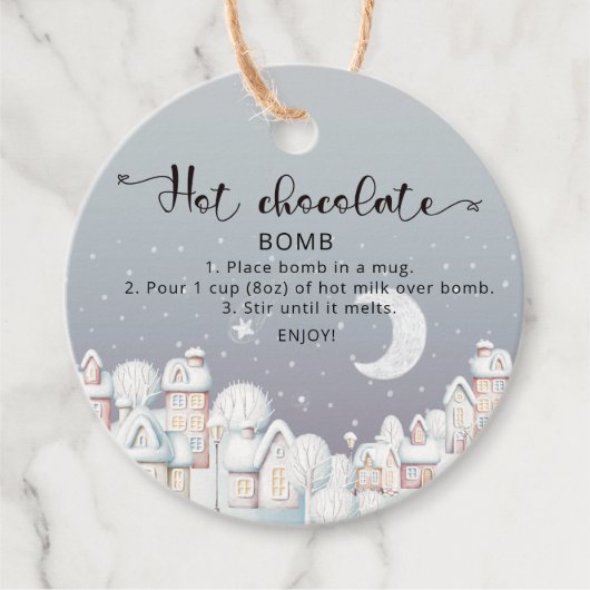 Étiquettes Cadeau Balise chocolat chaud. Bombe à cacao chaude d'hive (Devant)