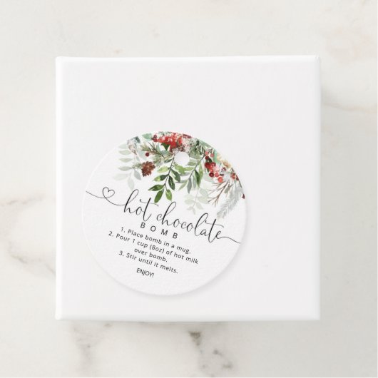 Étiquettes Cadeau Balise chocolat chaud. bombe à feuillage persistan (En situation)