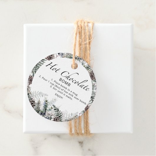 Étiquettes Cadeau Balise chocolat chaud. Bombe de cacao chaud d'hive (En situation)