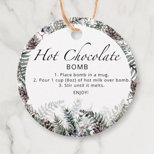 Étiquettes Cadeau Balise chocolat chaud. Bombe de cacao chaud d'hive (Devant)