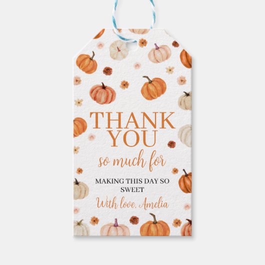 Étiquettes-cadeau Balise citrouille Premier anniversaire Merci (Devant)