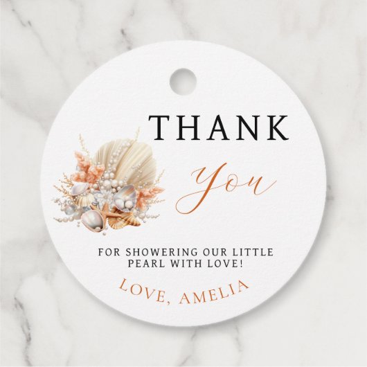 Étiquettes Cadeau Balise Coastal Pearl Seashell Merci Favor (Dos)
