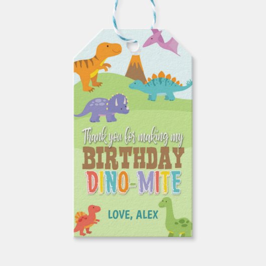 Étiquettes-cadeau Balise d'anniversaire de Dinosaur Favoriser (Devant)