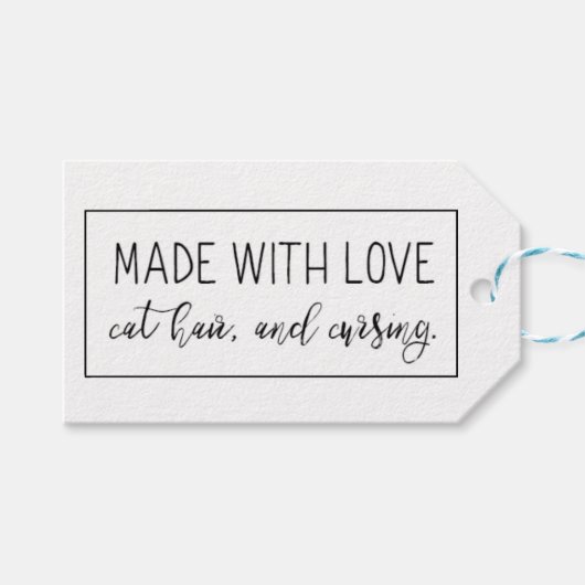 Étiquettes-cadeau Balise de cadeau de chat Fabriqué avec amour (Devant (Horizontal))