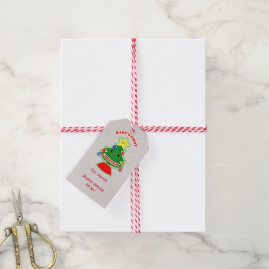 Étiquettes-cadeau Balise de cadeau de Noël personnalisée pour bébé (Avec de la ficelle)