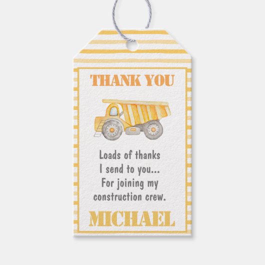 Étiquettes-cadeau Balise de la partie Camion de construction (Devant)
