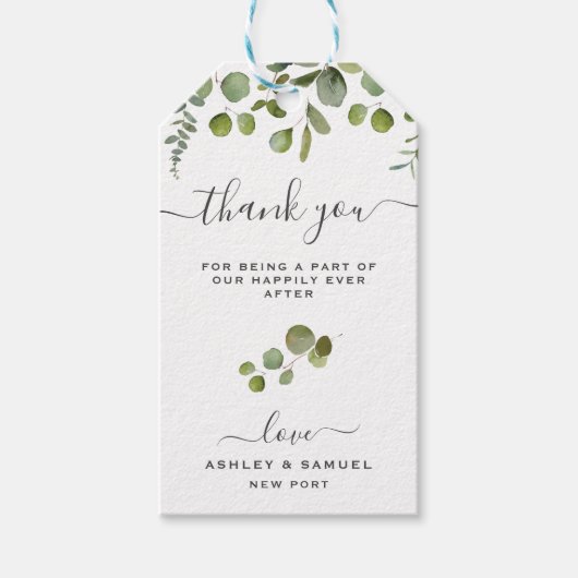 Étiquettes-cadeau Balise de mariage chic Merci Eucalyptus Favor (Devant)