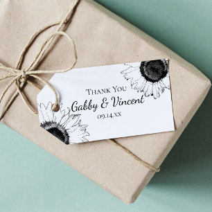 Étiquettes-cadeau Balise de Mariage de tournesol blanc noir Favorise