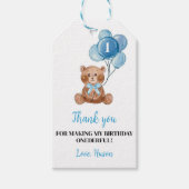 Étiquettes-cadeau Balise de Merci Blue Teddy Bear 1er anniversaire (Devant)