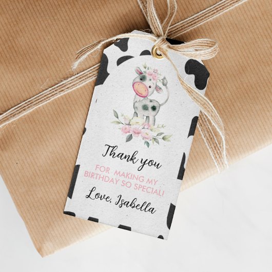 Étiquettes-cadeau Balise de Merci d'anniversaire de la vache sainte