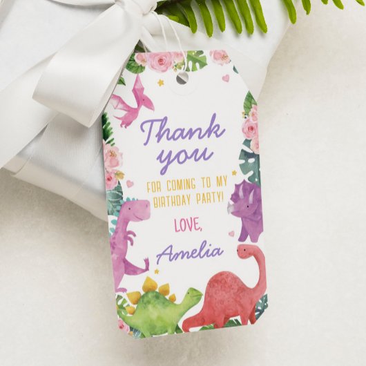 Étiquettes-cadeau Balise de Merci d'anniversaire fille Dinosaur