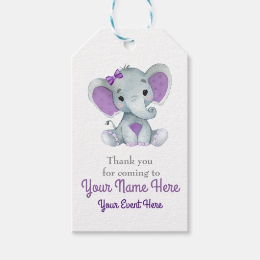 Étiquettes-cadeau Balise de Merci d'éléphant violet personnalisable (Devant)