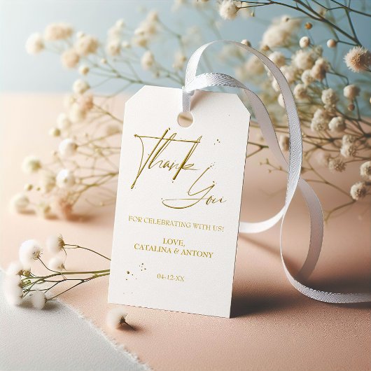 Étiquettes-cadeau Balise de Merci Gold Script Favor