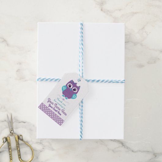 Étiquettes-cadeau Balise de Merci Turquoise de hibou pourpre personn (Avec de laficelle)
