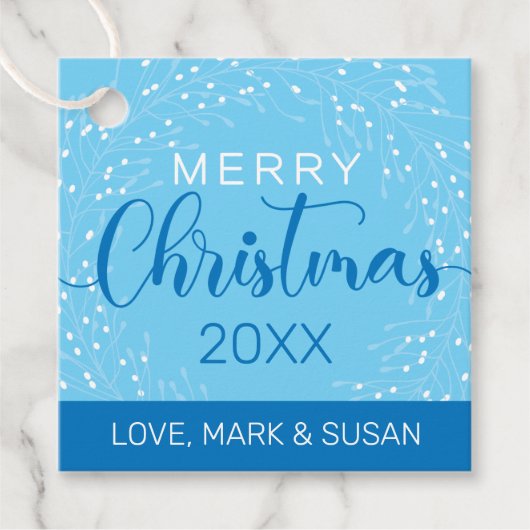 Étiquettes Cadeau Balise de Noël carré (Bleu) (Devant)