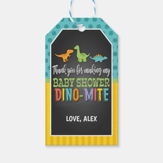 Étiquettes-cadeau Balise de préférence Baby shower Dinosaur (Devant)