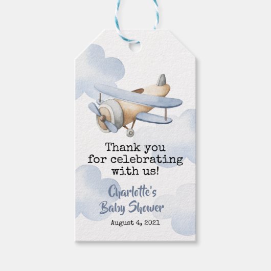 Étiquettes-cadeau Balise de préférence de Baby shower d'avion (Devant)