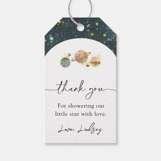 Étiquettes-cadeau Balise de préférence du Baby shower de l'espace |  (Devant)