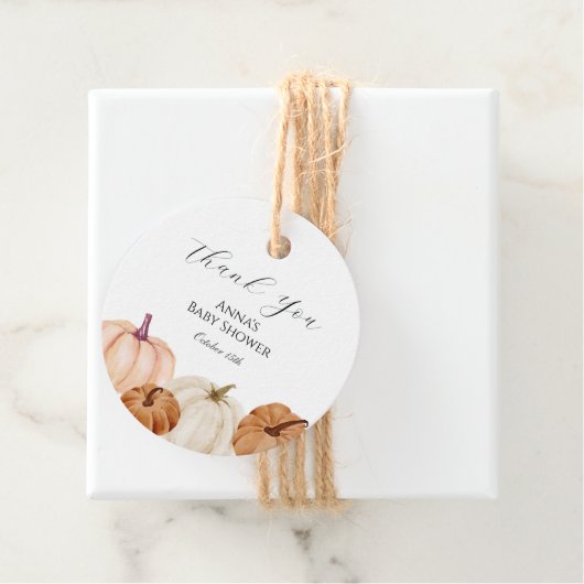 Étiquettes Cadeau Balise de préférence du petit Baby shower Citrouil (En situation)